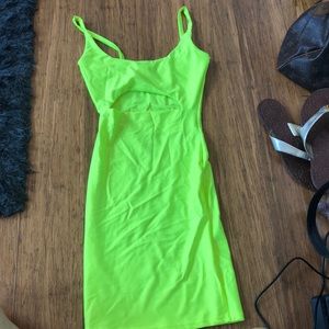 Neon yellow cut out dress